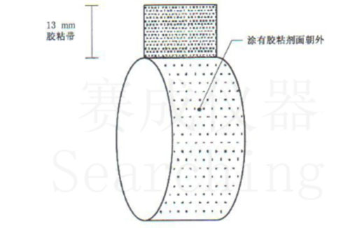 濟南賽成VOC-01環形初粘儀測試時，將膠帶式樣彎轉成如圖這樣的環形試（shì）樣，有膠麵朝（cháo）外